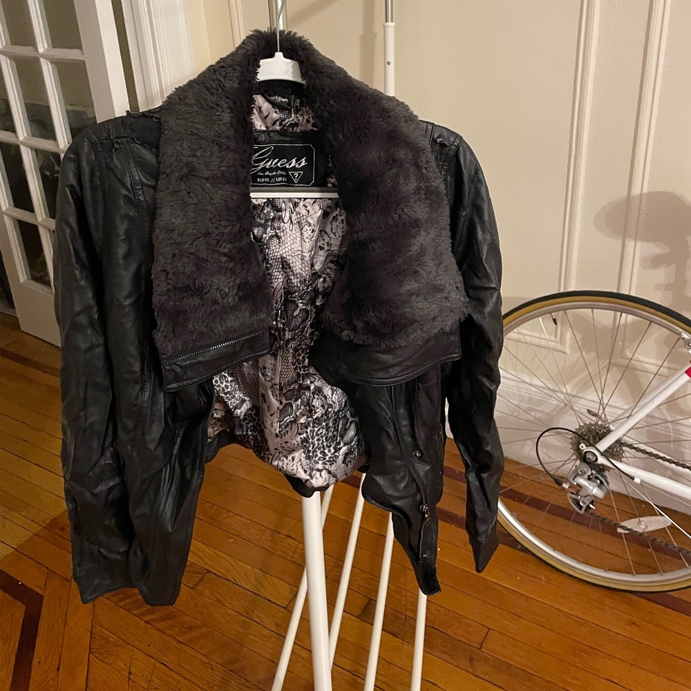 Guess Faux Leather Jacket with faux fur lined